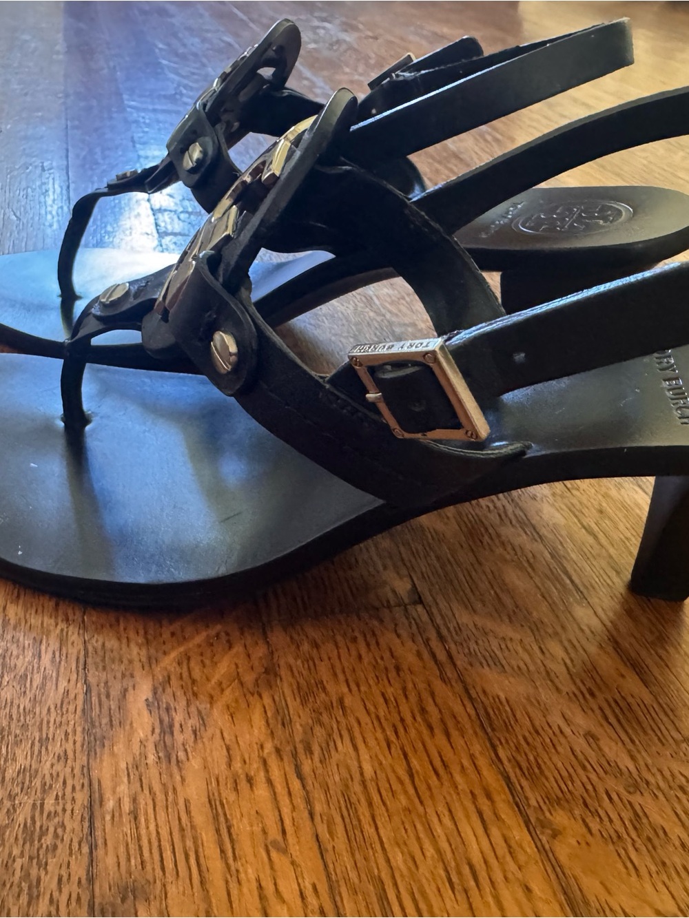 Tory Burch Black heeled Sandals with Silver Logo - Picture 4 of 5